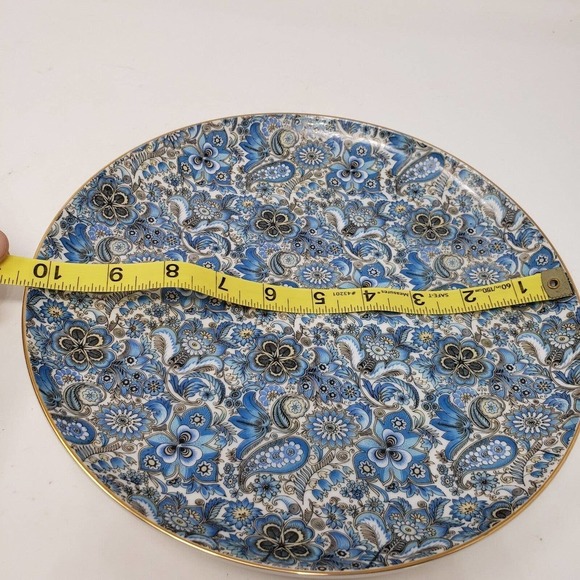 Norcrest blue floral paisley Japan plate trinket dish pitcher set porcelain 3 pc - Picture 11 of 16